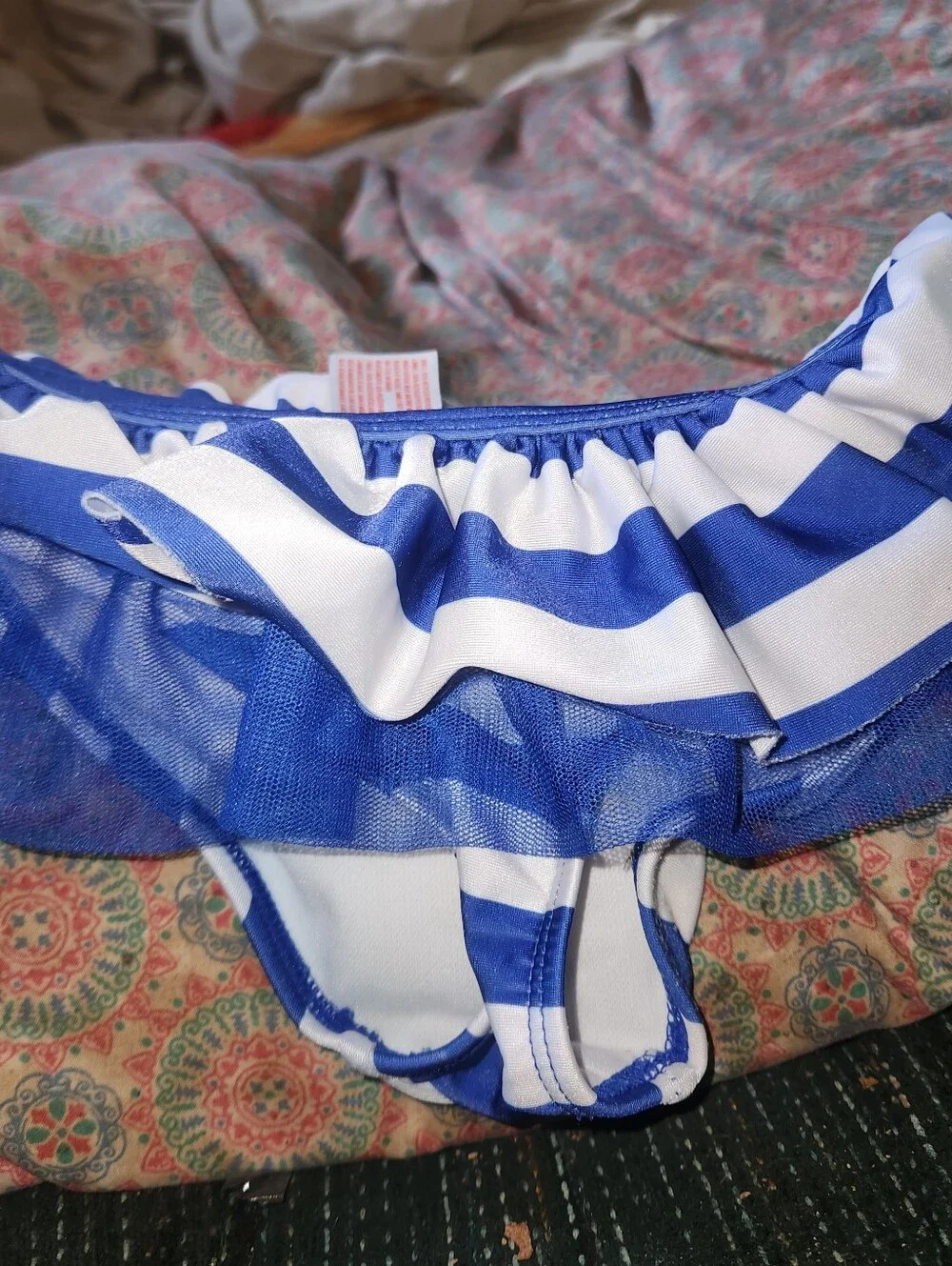 Cat & Jack Blue and White Striped Ruffle Bikini Bottom